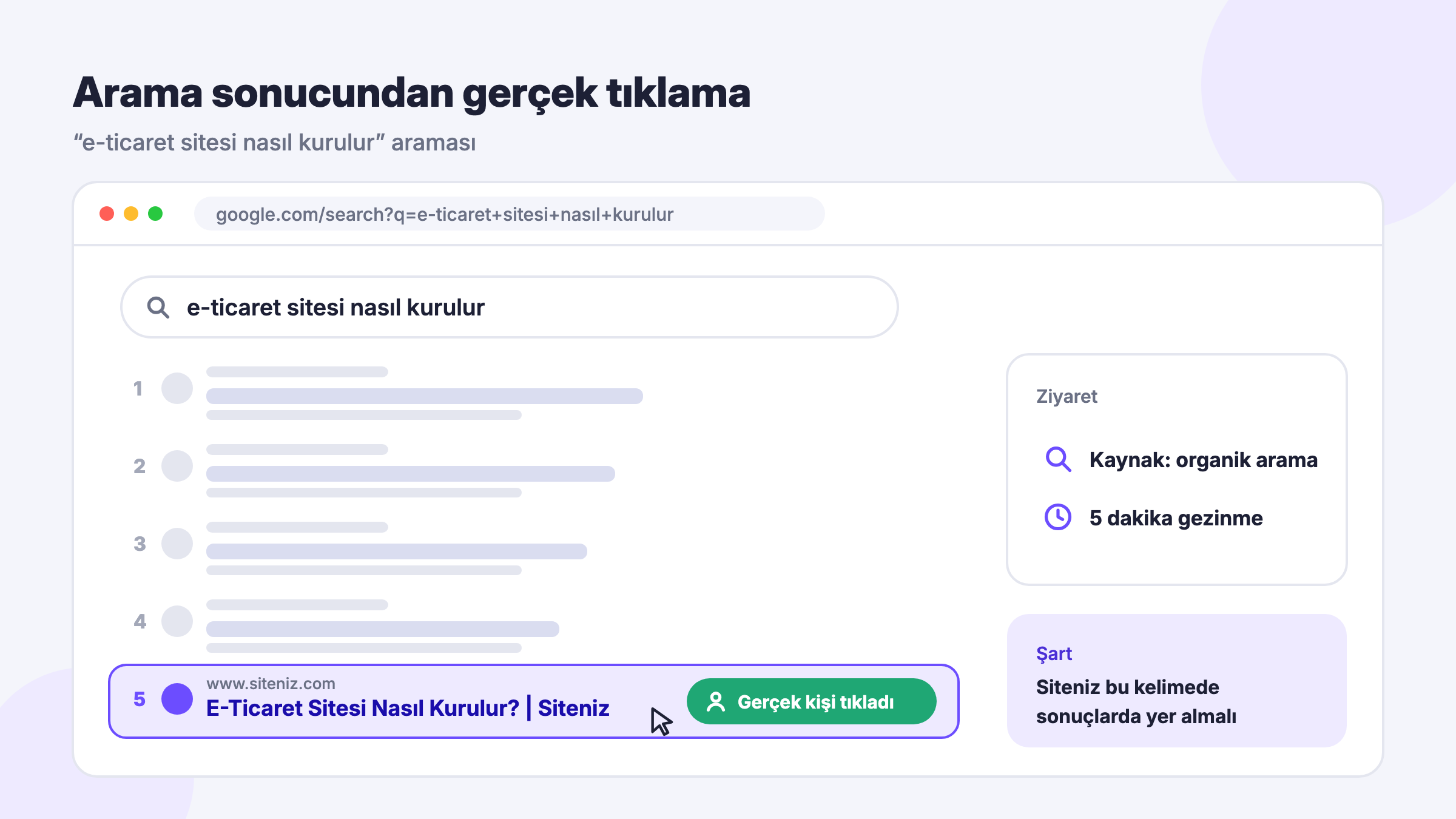 Google üzerinden arama odaklı 5 dakika gezinme: e-ticaret sitesi nasıl kurulur aramasında rehber içeriğe tıklama