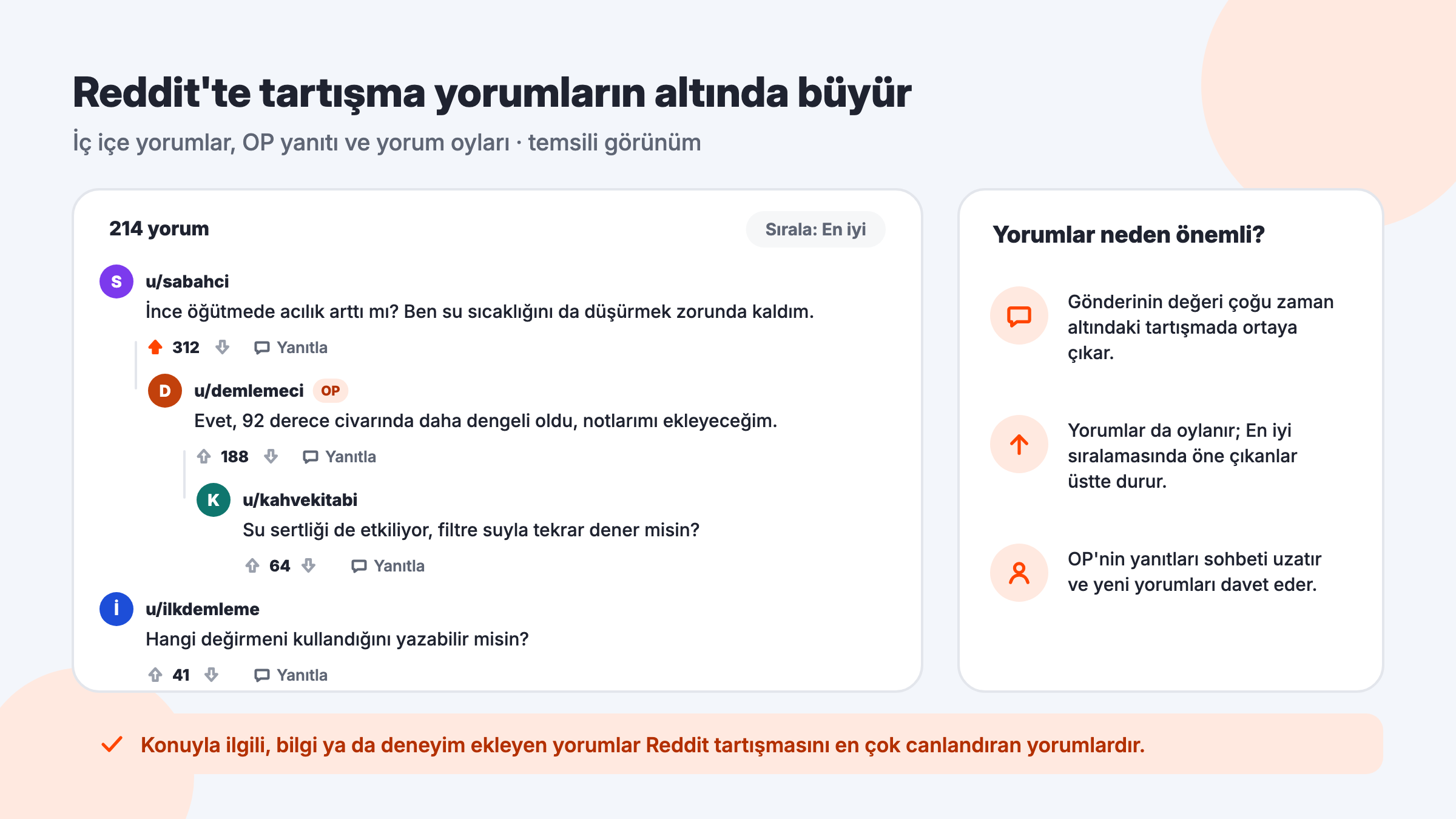 Reddit gönderisinin altında iç içe yorum ağacı, OP etiketiyle gönderi sahibinin yanıtı ve yorumların aldığı oylar